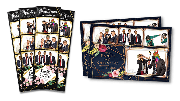Pair of printed photo strips from a wedding reception